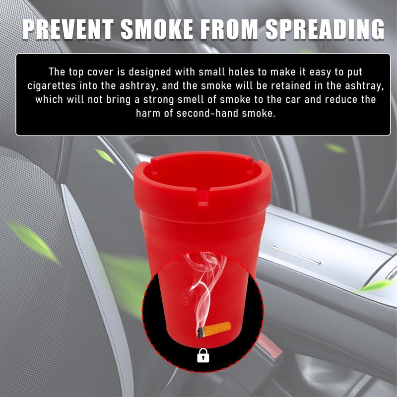 Yourkar Car Ashtray, Smokeless Smellproof Self-Extinguishing Auto Ashtray, Portable Mini Vehicle Cigarette Trash Can for Home Office, Universal Car Ashtray Fits Most Cup Holder (Red) - Image 4